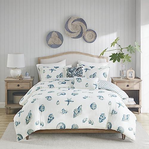 Harbor House Harbor House 100% Cotton Duvet Cover, Seashells Duvet Cover Set – Light Weight Bed Comforter Covers, Beach House Blue Ivory Full/Queen (90"x90") 3 Piece