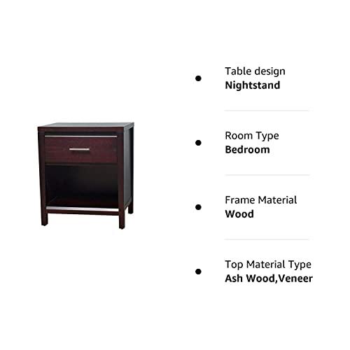 Modus Furniture Modus Furniture Solid Wood Nightstand, 1-Drawer with Charging Station, Nevis - Espresso
