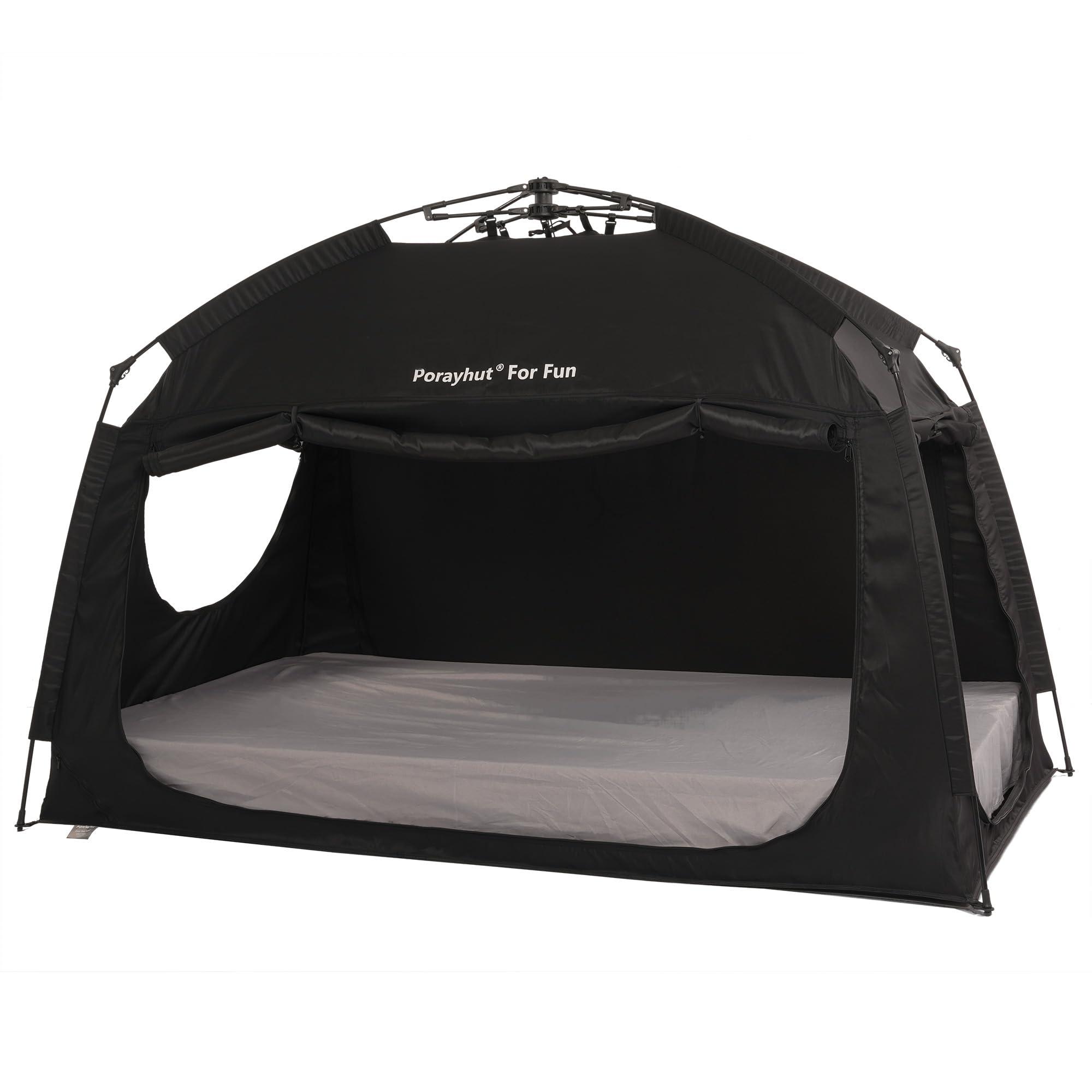 porayhut Indoor Instant Privacy Bed Tent for Sleeping,Quick Set-up Bed Canopies,Portable Bed Drapes with Large Space and 3 Doors (Black, Twin)