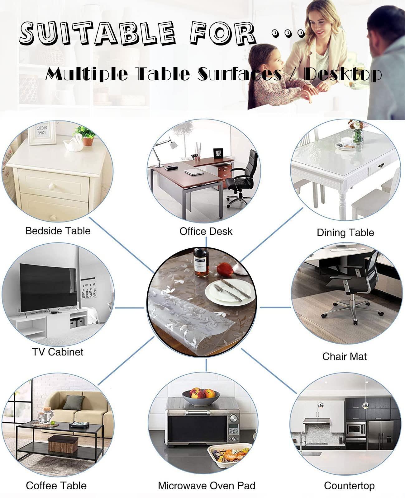 HQYG Clear Table Cover Protector for Dining Glass Table, Non-Slip Waterproof Wipeable PVC Tablecloth Desk Mat, Office Desk Top Coffee End Table Protective Pad 1.5mm 42x120 Inch