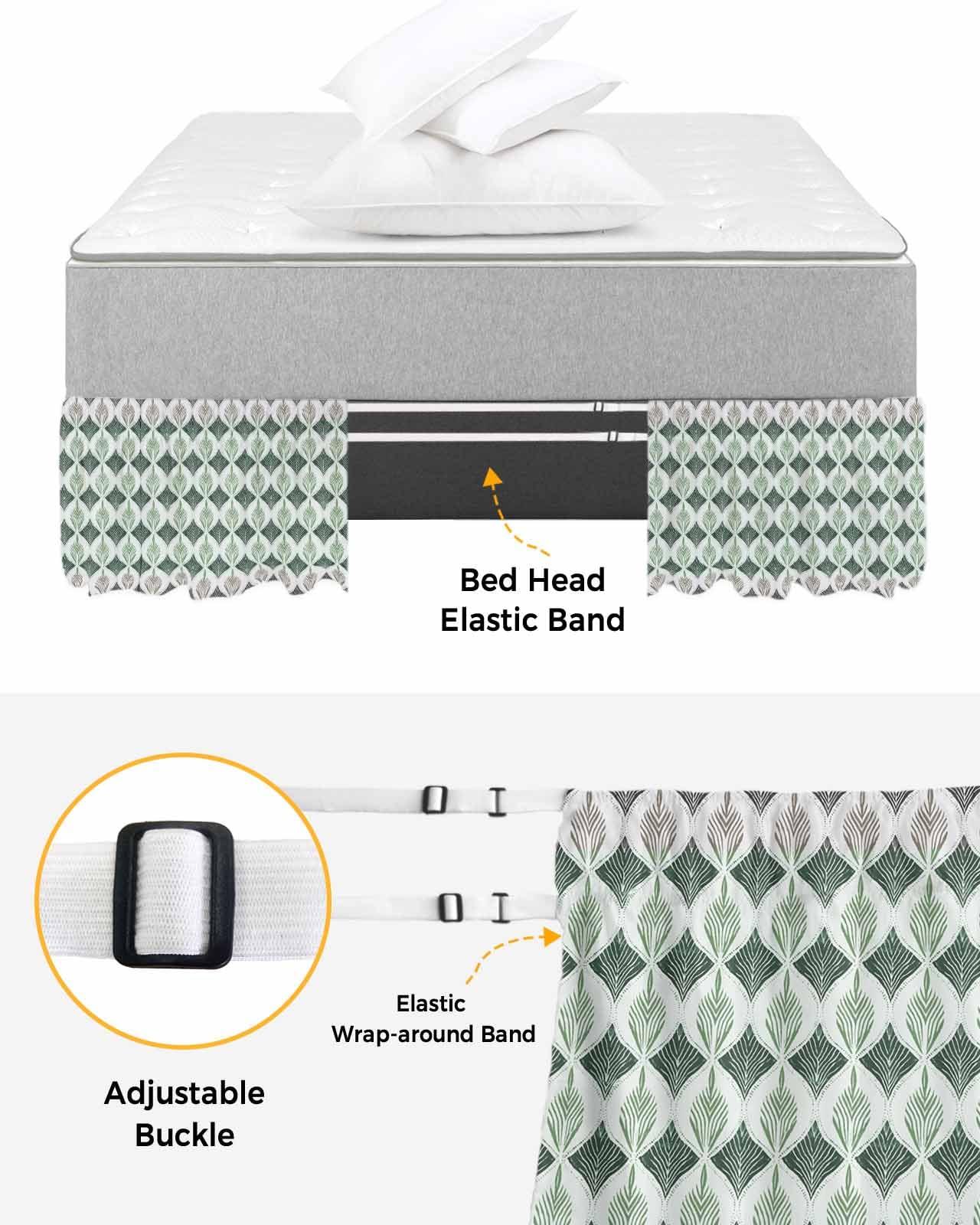 RisQiten RisQiten Teal Grey Bed Skirt Queen Size 16 Inch Drop, Adjustable Elastic Bedskirt Dust Ruffle for Queen Bed, Modern Abstract Geometric Contemporary Wrap Around Bed Skirts Pleated Bed Frame Cover