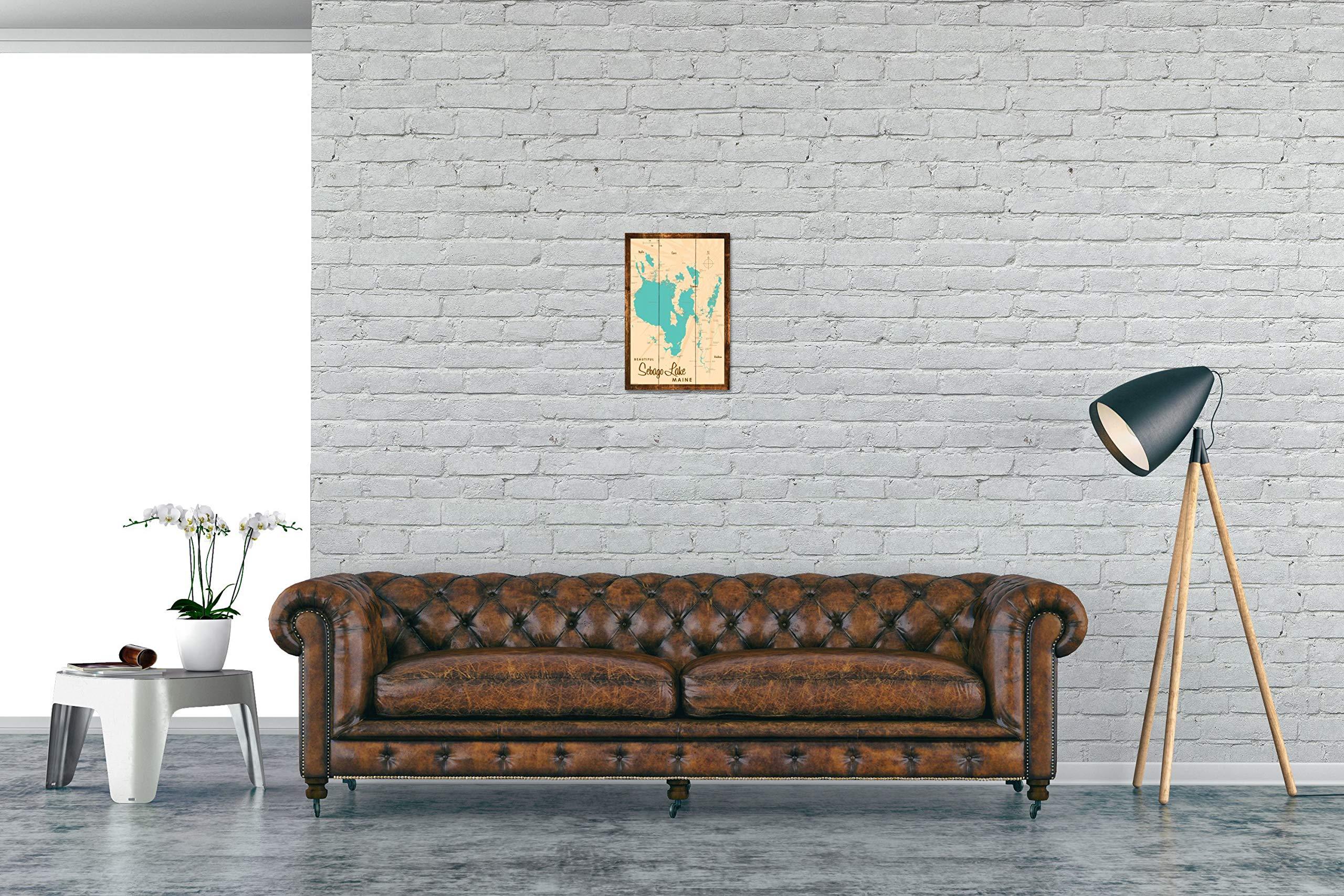 Art of Place Sebago Lake Maine Map Rustic Wood Art Print from Illustration by Lakebound 12" x 18"