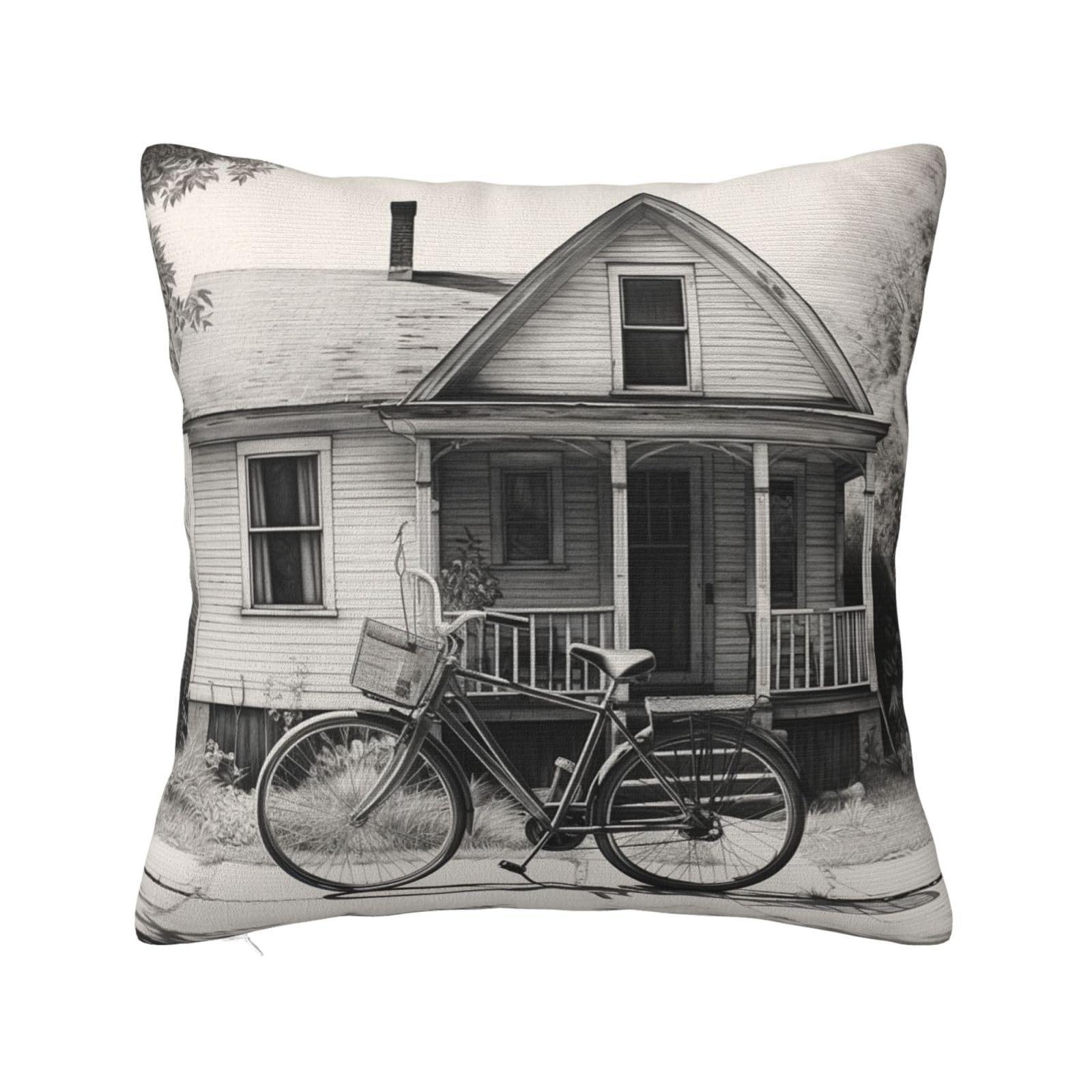 VTCTOASY VTCTOASY Decorative Throw Pillow Covers 20\"x20\" Square Pillow Covers Old Bicycle Throw Pillow Cover for Sofa Double Sided Plush Pillow Case Cushion Case for Living Room