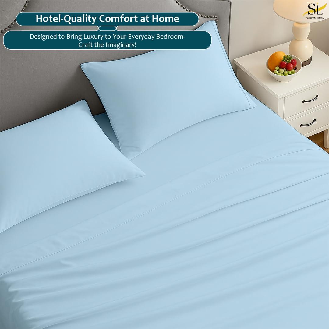 Shreem Linen Short Queen Sheets, RV Sheets Set for Campers, Deep Pockets Fitted RV Bunk Sheets, 4-Piece 1800 Microfiber Bed Sheet Set, Cool & Breathable, RV Queen Sheets (Light Blue, Short Queen)