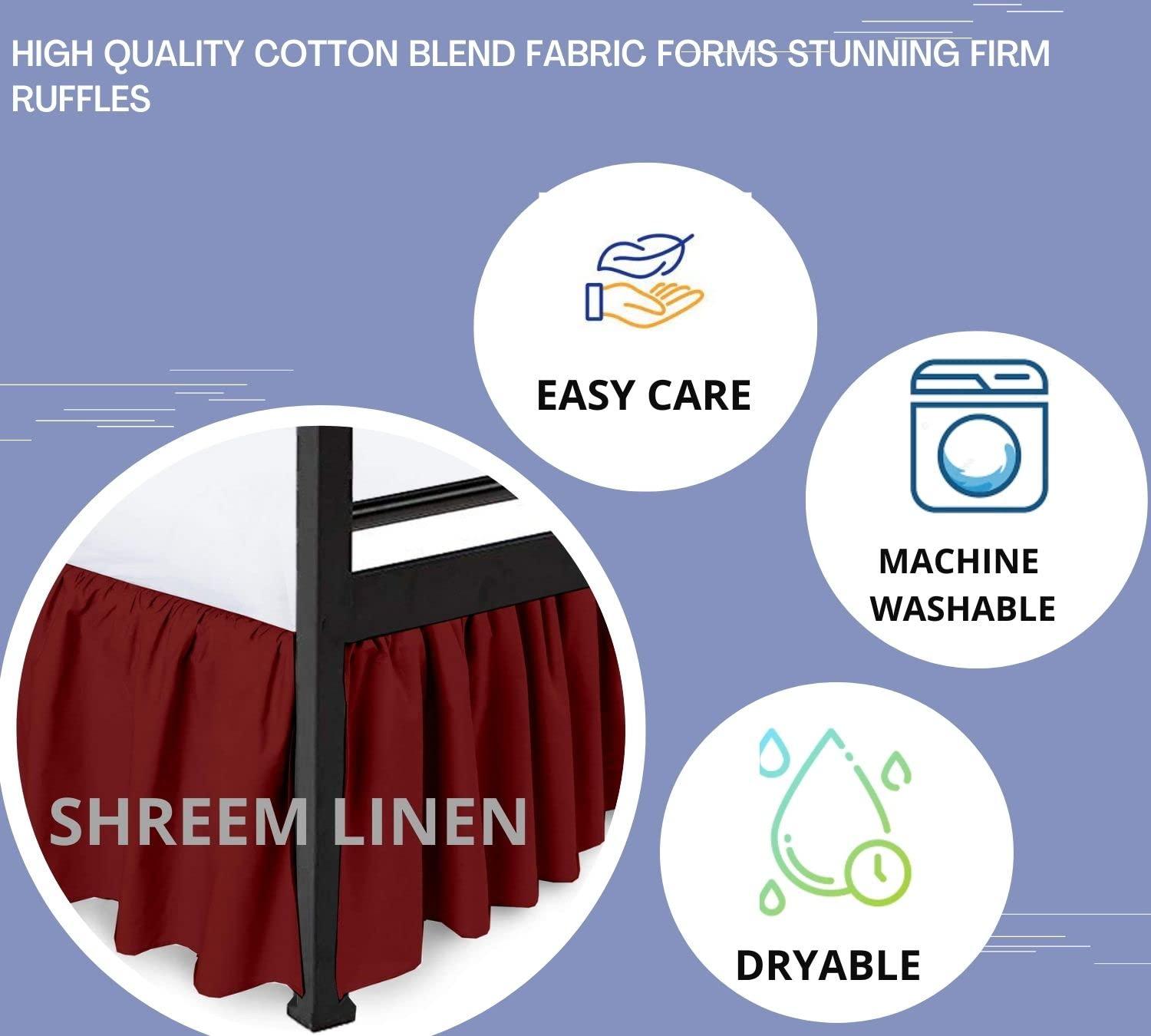 Shreem Linen Ruffled Bed Skirt with Split Corners, Gathered Style, 100% Microfiber-12 Drop, Dust Ruffle Bed Skirts Short Queen, Burgundy