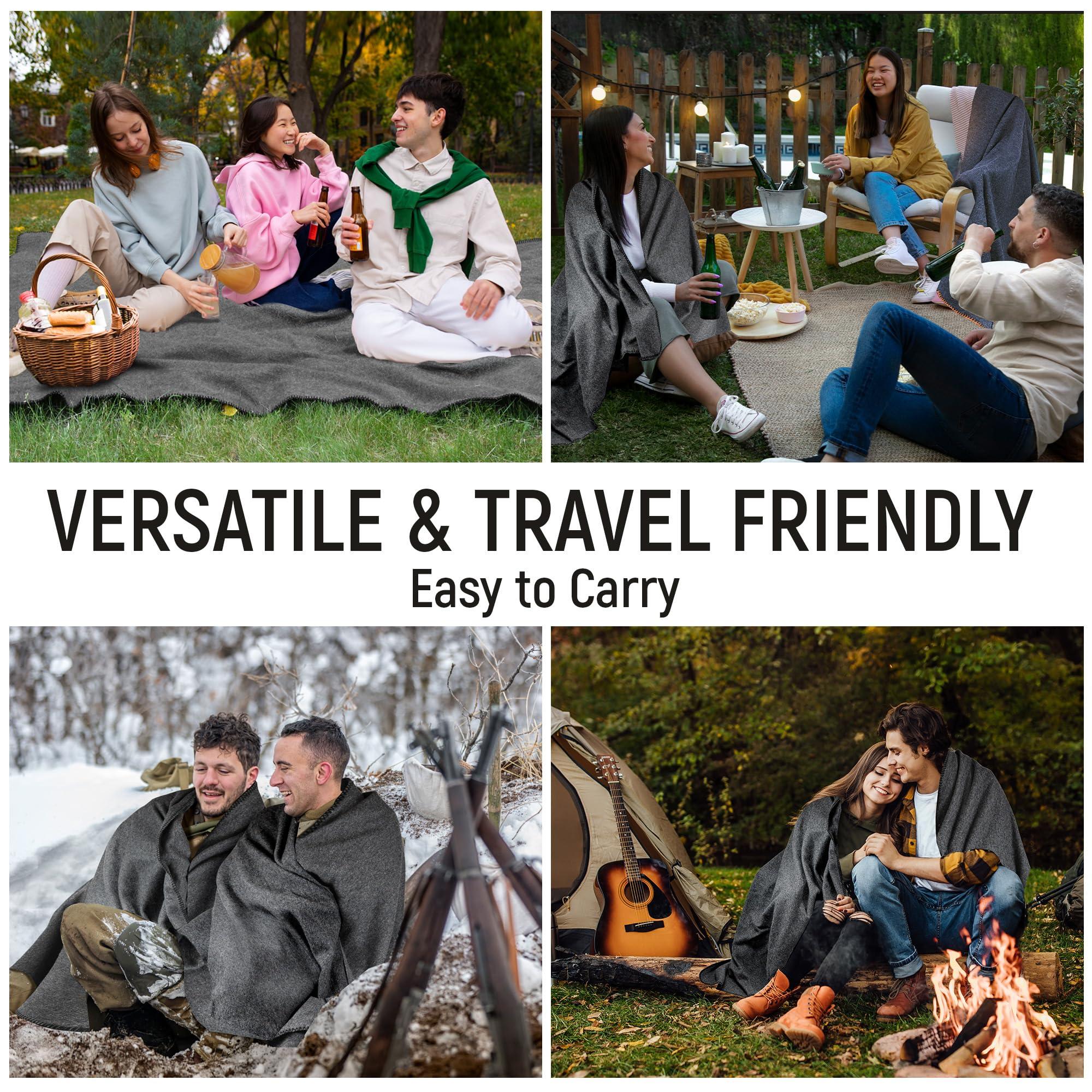 Jmr Usa Inc. JMR Wool Camping Blanket - Warm Heavy Car Blanket & Camp Quilt - Survival Emergency Blanket for Sleeping Outdoors - Multi-Use Wool Blanket for Camping, Car & Home - 70% Wool, Grey, 62X84,