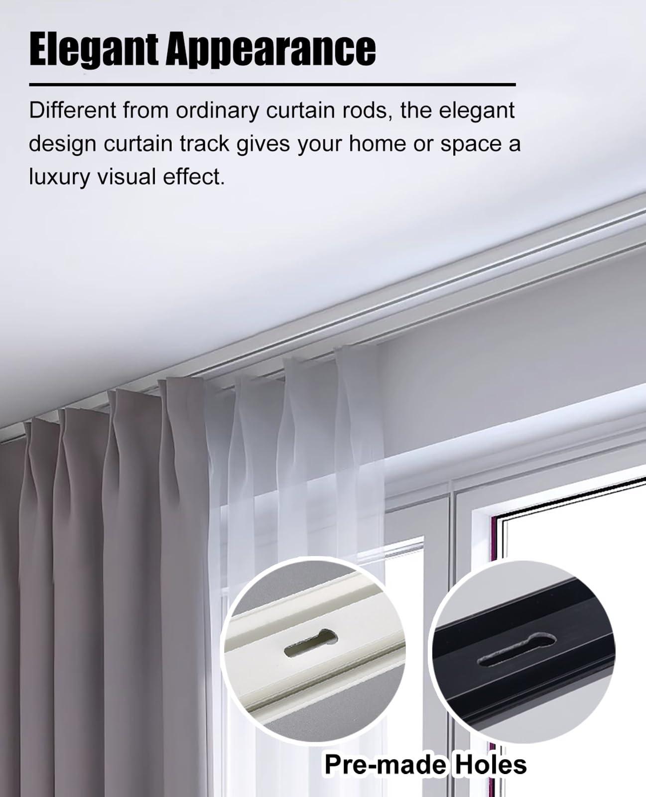 BBHW Ceiling Mount Curtain Track, Heavy Duty Single Curtain Rods, Curtain Pole for Window/Shower/Partition, Elegant Room Divider Track System (Color : Black, Size : 1.2m (3.9ft))