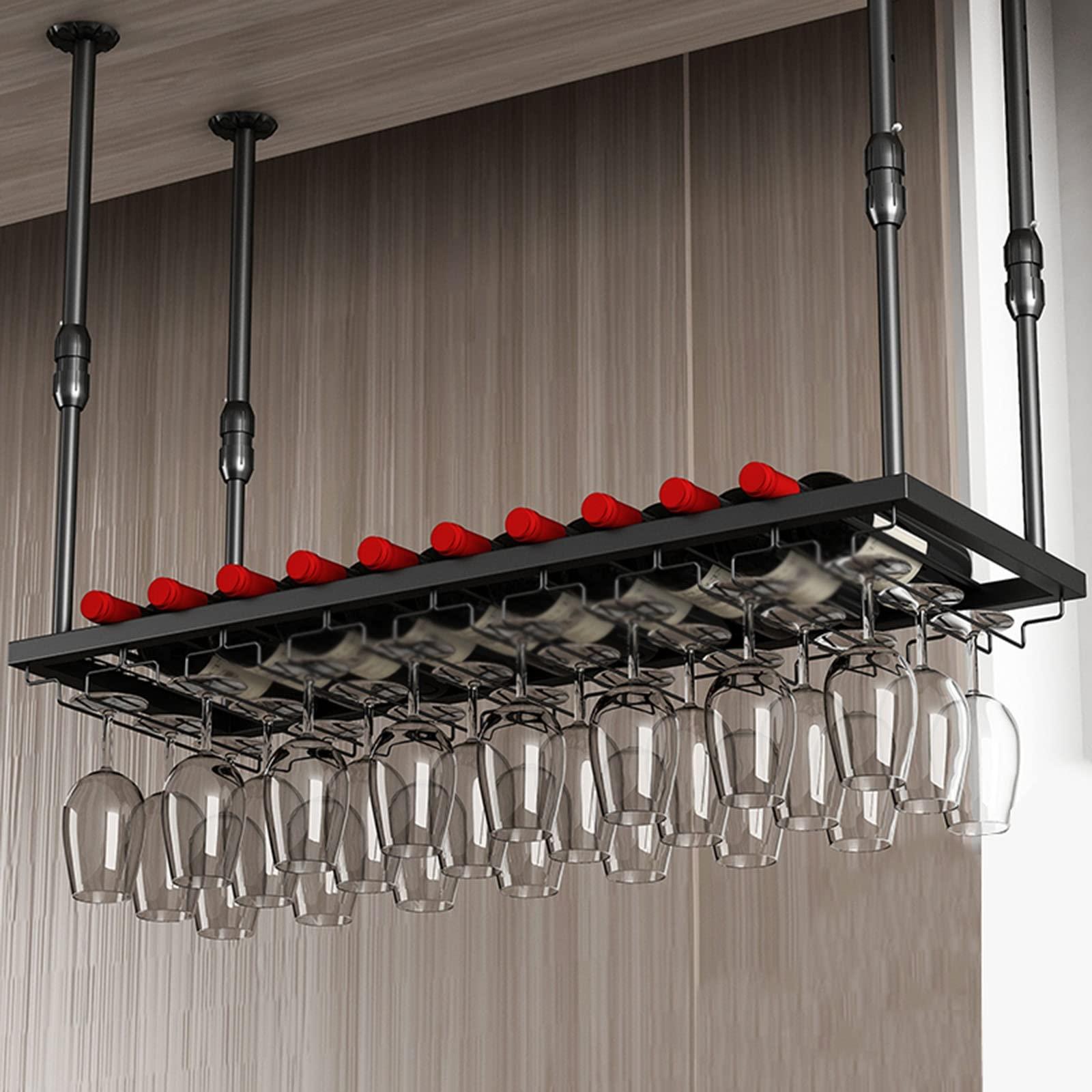 V3VOGUE V3VOGUE Ceiling Wine Glass Rack, Ceiling Mounted Wine Bottle Holder, Hanging Wine Glasses Storage Hanger Organizer, Wine Glass Drying Rack for Kitchen,Bar and Restaurant 80/100/120cm