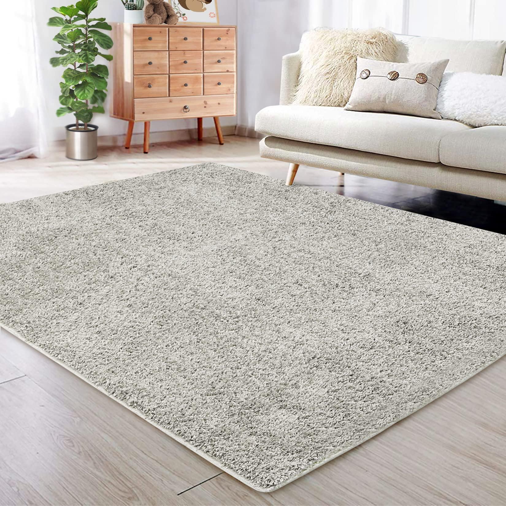 NANAN NANAN Living Room Rug 10x13 Shag Plush Rugs for Bedroom College Dorm Room Non Shedding Fluffy Bedside Rug Soft Shaggy Office Carpet Fuzzy Rugs for Nursery Aesthetic Rugs Ivory Grey