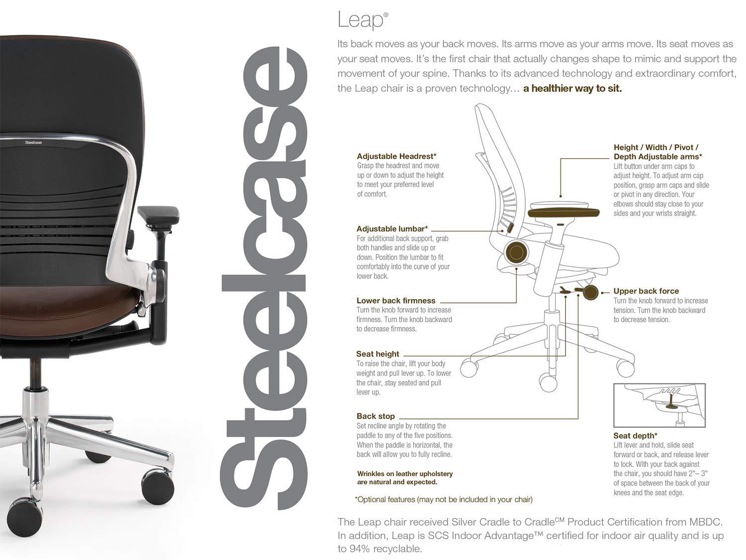 Steelcase Steelcase Leap Desk Task Chair in Buzz2 5F16 Grey Fabric - 4-Way Highly Adjustable Arms - Black Frame and Base - Standard Carpet Casters