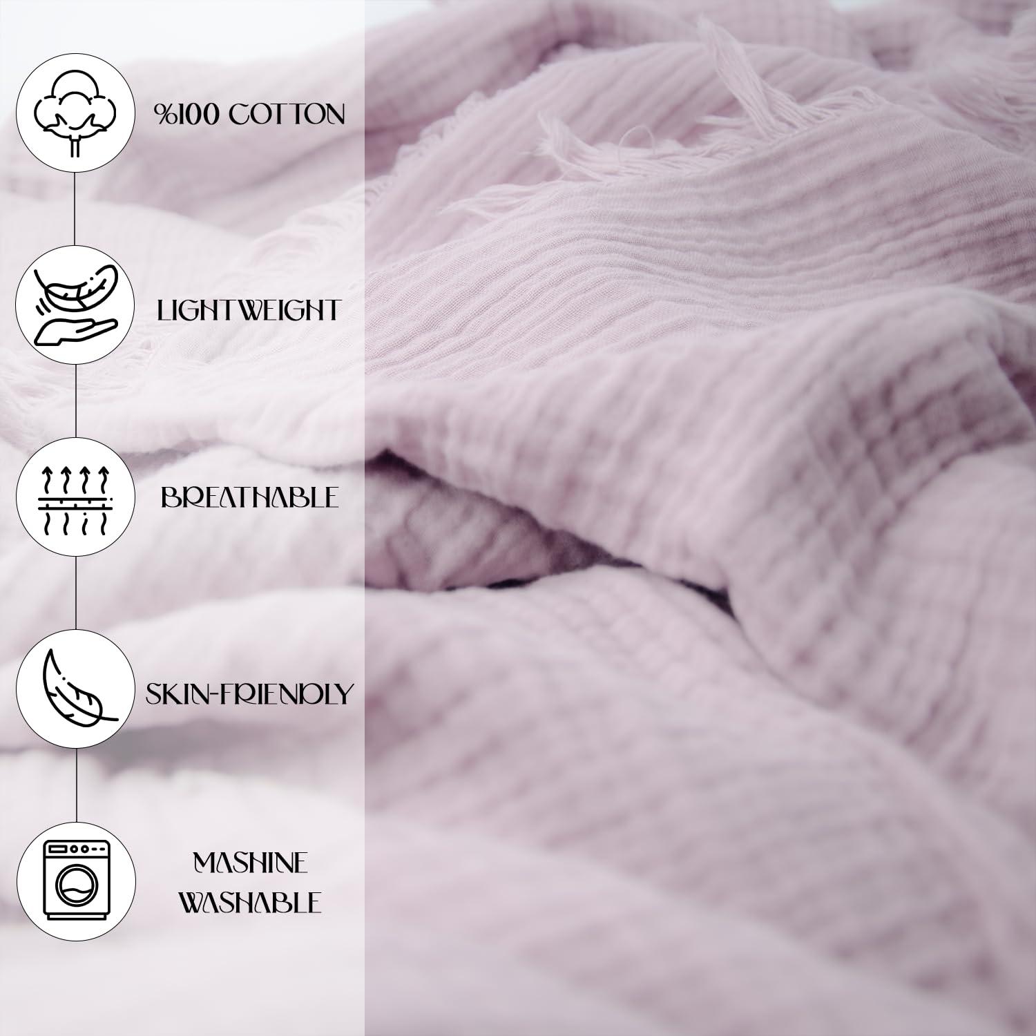 NORTHYGGE NORTHYGGE Sofa Cover%100 Organic Cotton, Couch Covers for Loveseat, Futon, Sofa, Sectional L Shape, U Shape, 4 Layered Muslin Softness Couch Cover, 71\", 91\", 102\" Widths (Lilac, 102x181 / 260x460cm)