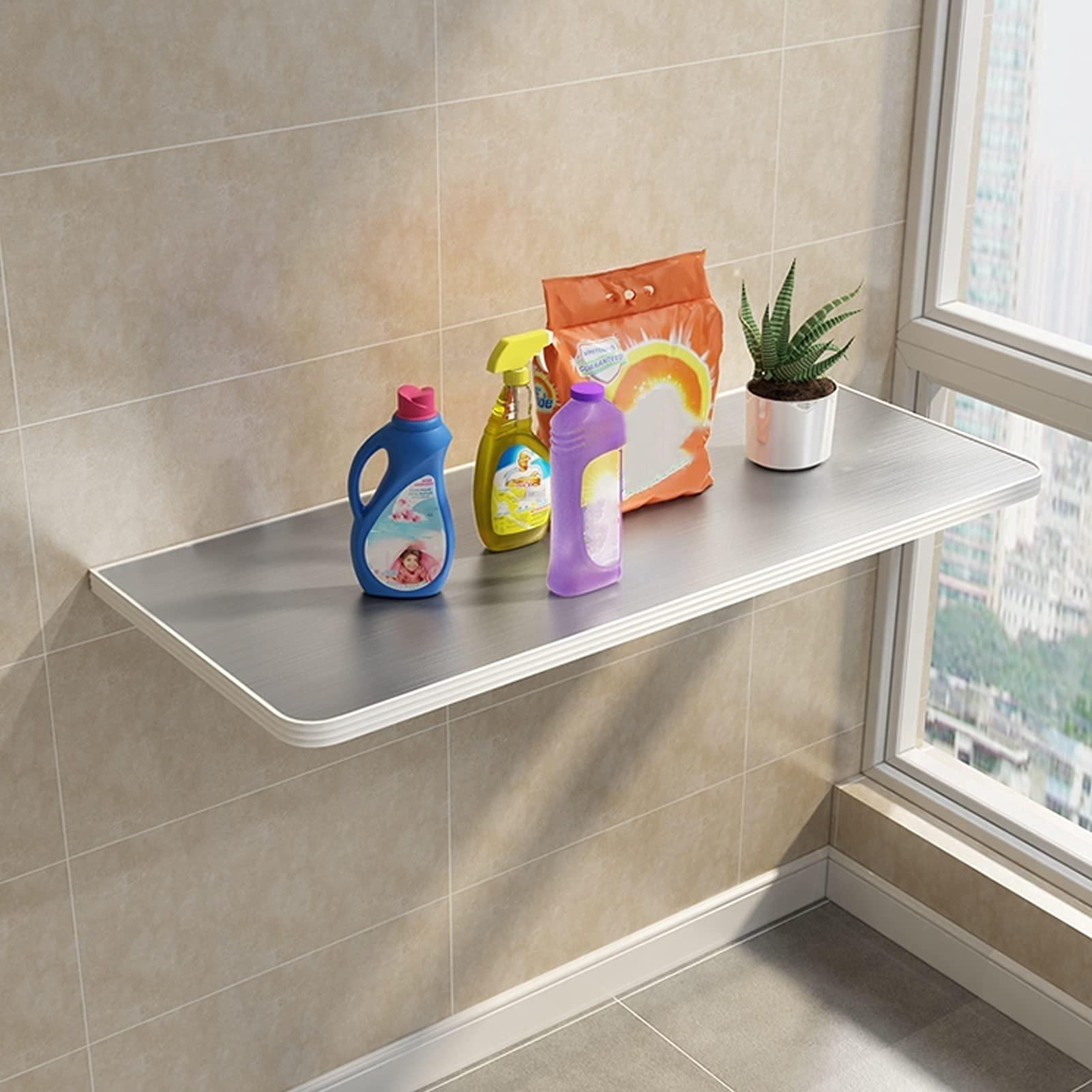 FALIYORS FALIYORS Wall-Mounted Folding Table for Kitchen, Fold Down Wall Table, Small Space Dining Table, Breakfast Bar Table, Workbench Foldable, Brushed Stainless Steel (Size : 9030cm/35inch12in