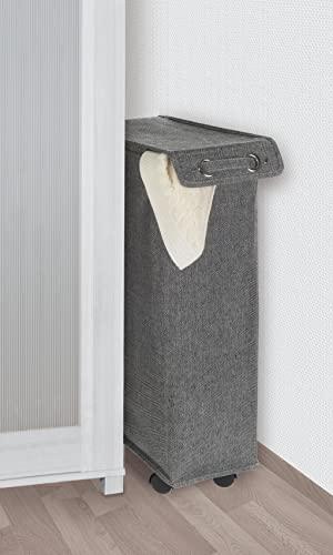 WENKO WENKO Slim Laundry Basket with Wheels, Thin Laundry Hamper, Rolling Laundry Bin with Lid, Space Saving Narrow Laundry Hamper for dirty Clothes Storage, 23.6 x 15.8 x 7.3 in, Gray