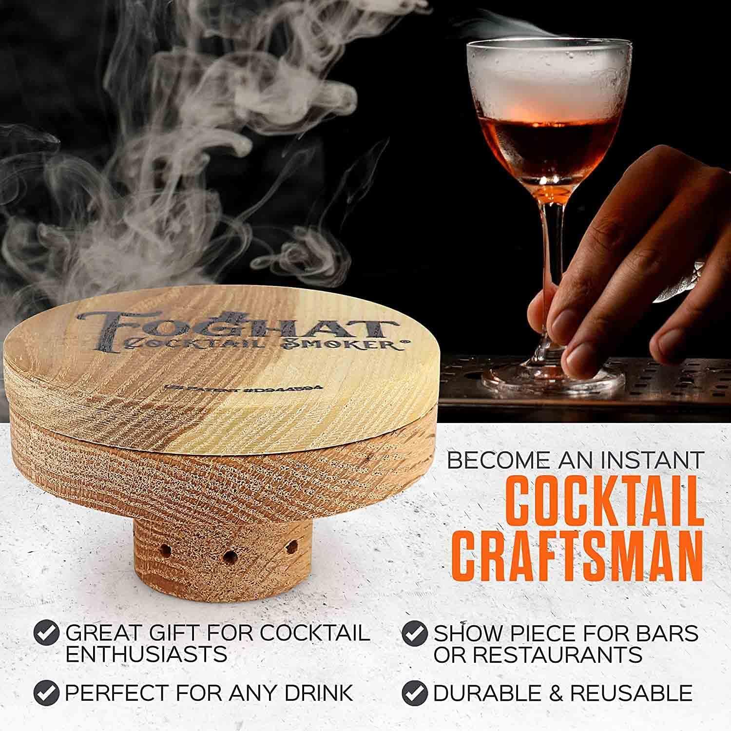 FOGHAT COCKTAIL SMOKER The Foghat Cocktail Smoker and Manhattan Smoked Cocktail Kit with Torch and Butane Refill 60ml - Bourbon Barrel Oak Wood Chips and 5 Singlez Bar Manhattan Mixer Packets - Whiskey Smoker Kit For Drinks