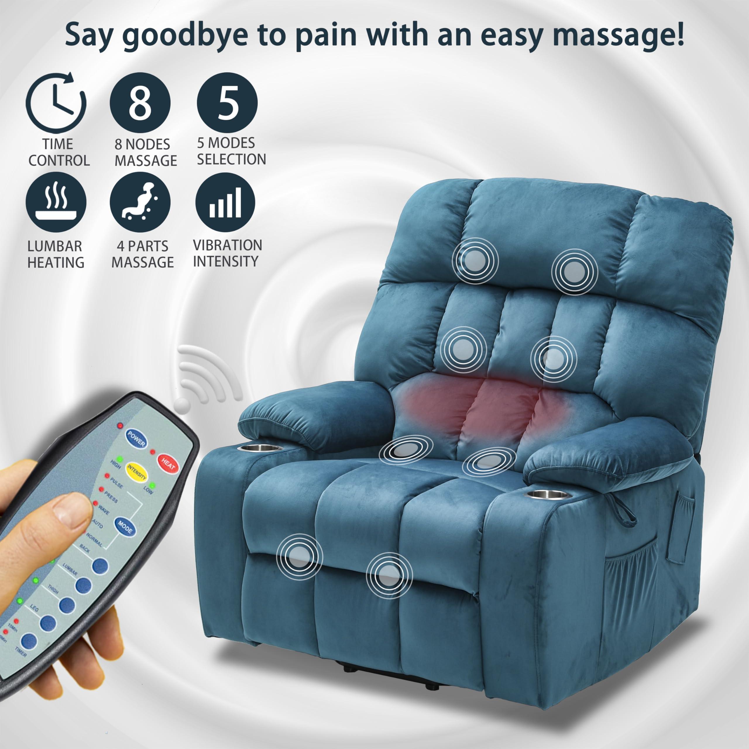 PUG258Y PUG258Y Power Lift Recliner Chair: Electronic Recliner Chair with Heat and Massage for Big and Tall Elderly, 2 Cup Holder, Lay Flat to 170 Single OKIN Motor - 9688 (X-Large, Teal)