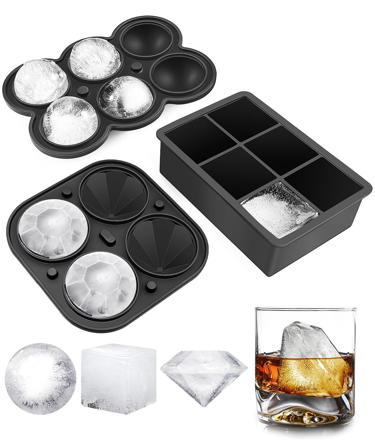 DclobTop Dclobtop Ice Cube Trays and Ice Molds, Silicone Ice Cube Molds for Freezer with Lid, Diamond & Sphere Ice Ball Maker & Square Ice Cube Maker for Whiskey, Cocktails and Homemade, Reusable