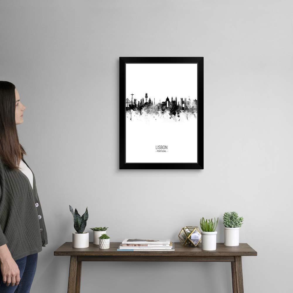 CANVAS ON DEMAND Lisbon Portugal Skyline Black Framed Art Print, Artwork