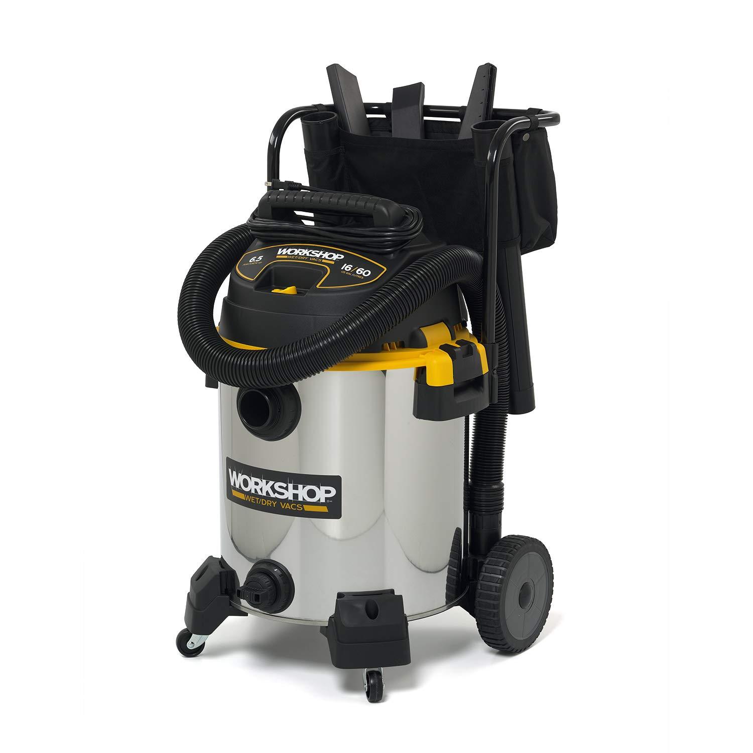 WORKSHOP Wet/Dry Vacs WORKSHOP Stainless Wet Dry Vac WS1600SS Heavy Duty Stainless Steel Wet Dry Vacuum Cleaner, 16-Gallon Stainless Steel Shop Vacuum Cleaner, 6.5-Peak HP Wet And Dry Vacuum