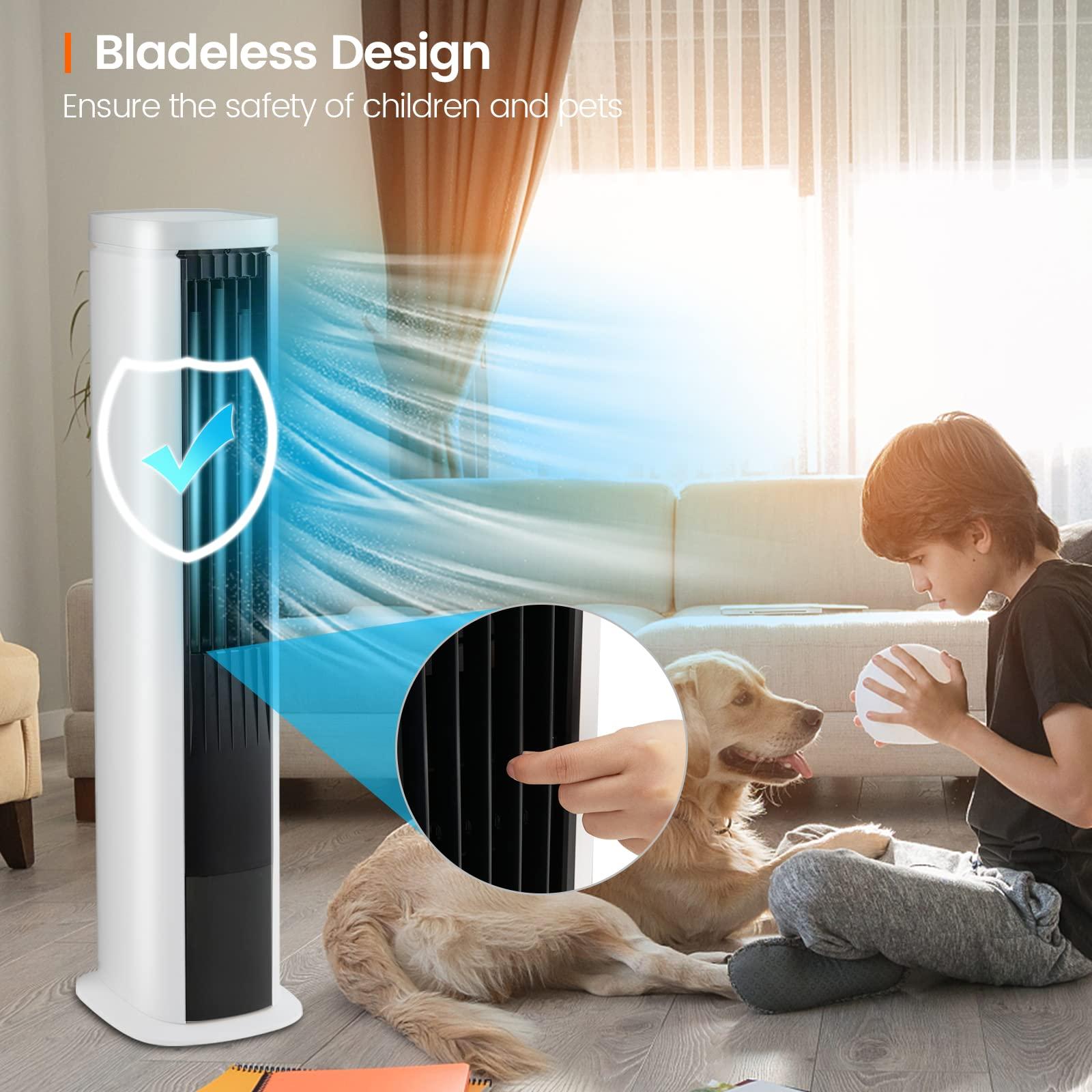 COSTWAY COSTWAY Portable Evaporative Air Cooler for Room, 40-Inch Bladeless Cooling Tower Cooler with Remote Control, 4 Ice Packs, 4 Speeds, 7H Timer, 60 Oscillation, Quiet Swamp Cooler Fan for Home Office