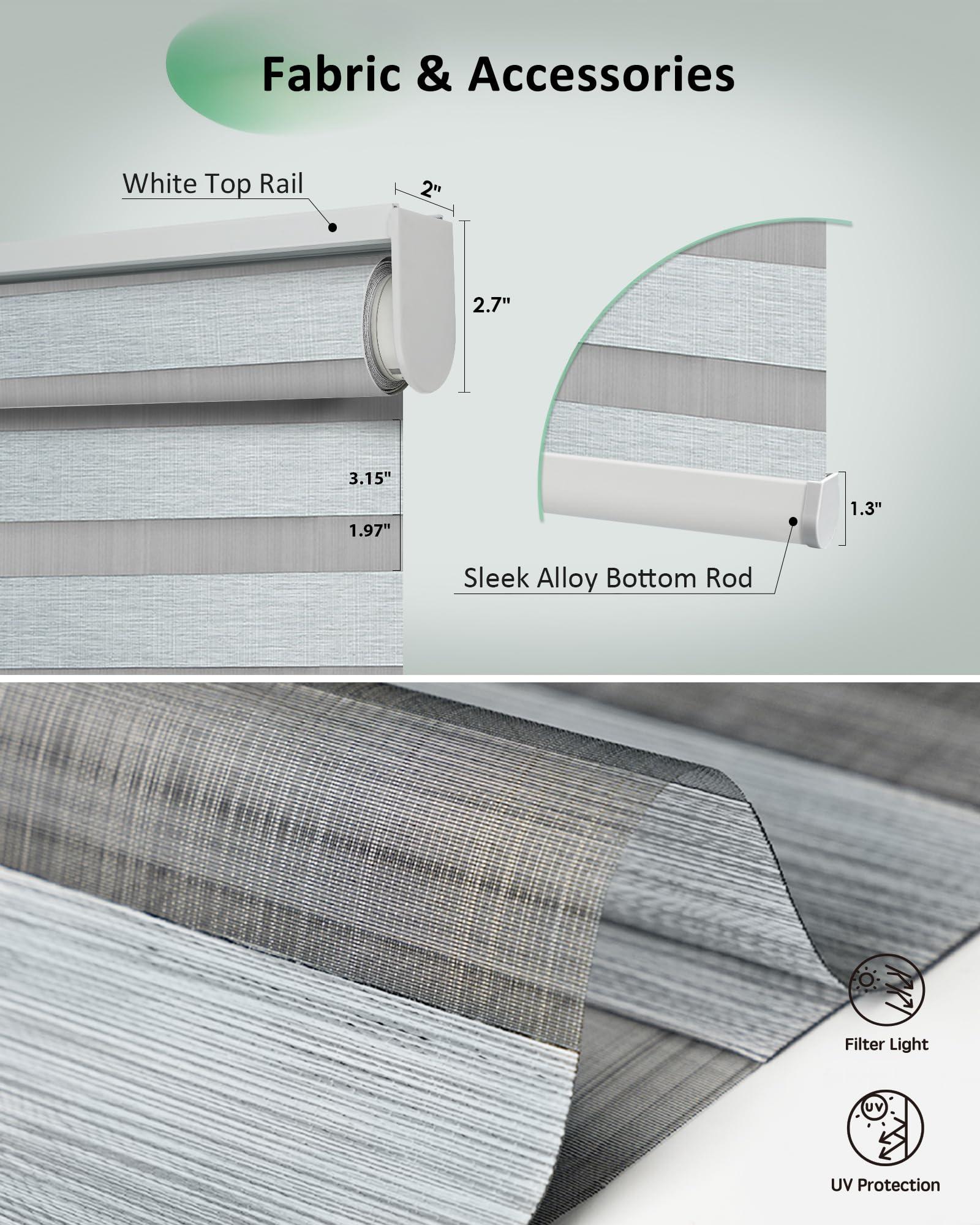 Yoolax Yoolax Motorized Zebra Blinds, Remote Zebra Shades for Indoor Windows, Motorized Shades with Remote Light Control Horizontal Window Blinds (80% Shading Luxury Grey, 22" x 72")