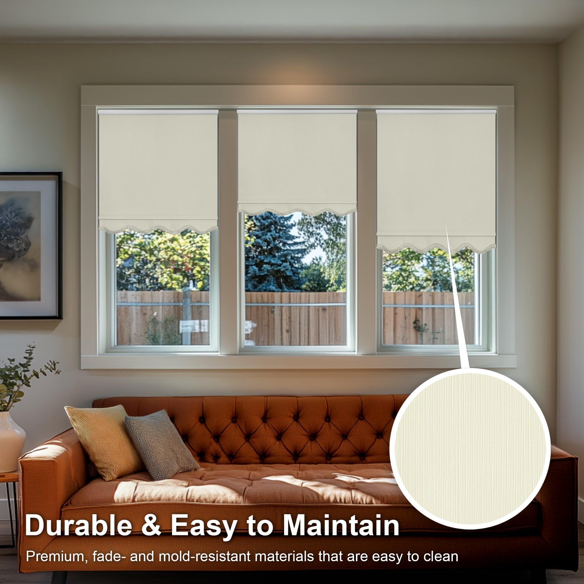 CHICOLOGY CHICOLOGY Blackout Custom Roller Shades, Cordless Blinds, Window Shades for Home, Roller Window Shades,Window Treatments, Door Blinds, Blackout Shades, Ivory Textured (Fringe), 71.5" W X 64" H