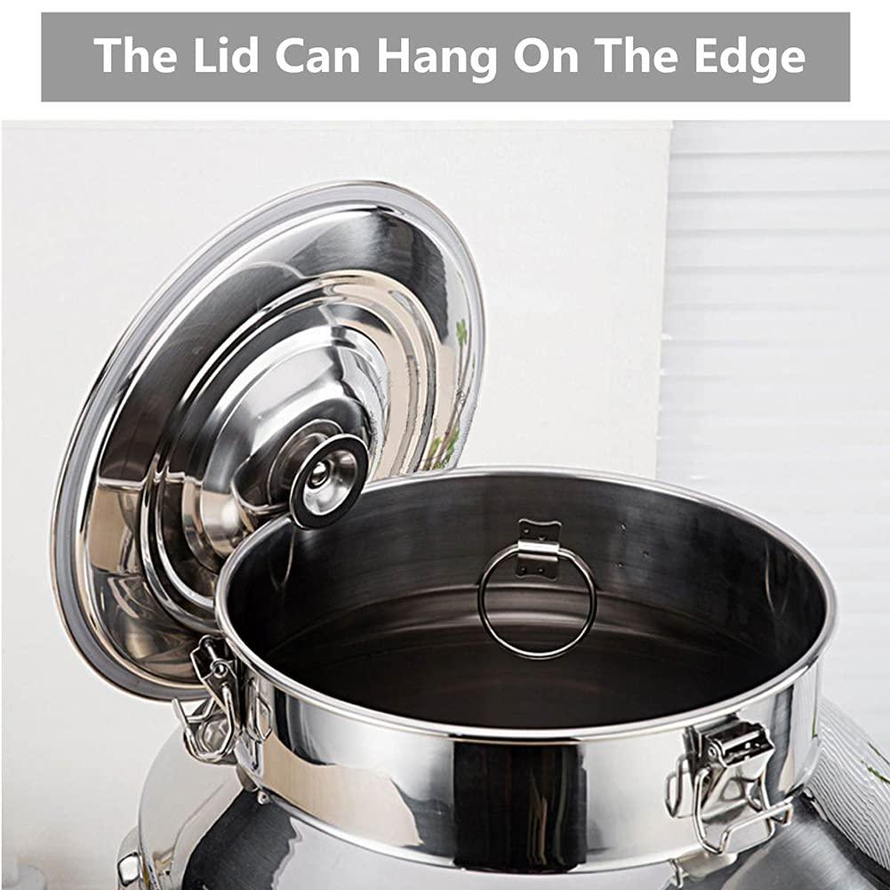 WSAH 5-100L 201 Stainless Steel Airtight Milk Can with Sealed Lid/Fermentation Wine Pail Milk Bucket for Liquid and Solid Storage/Transporting,22L