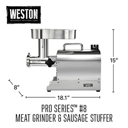 Weston Weston Pro Series Electric Meat Grinder, Commercial Grade, 560 Watts, .75 HP, 6lbs. Per Minute, Stainless Steel (10-0801-W)