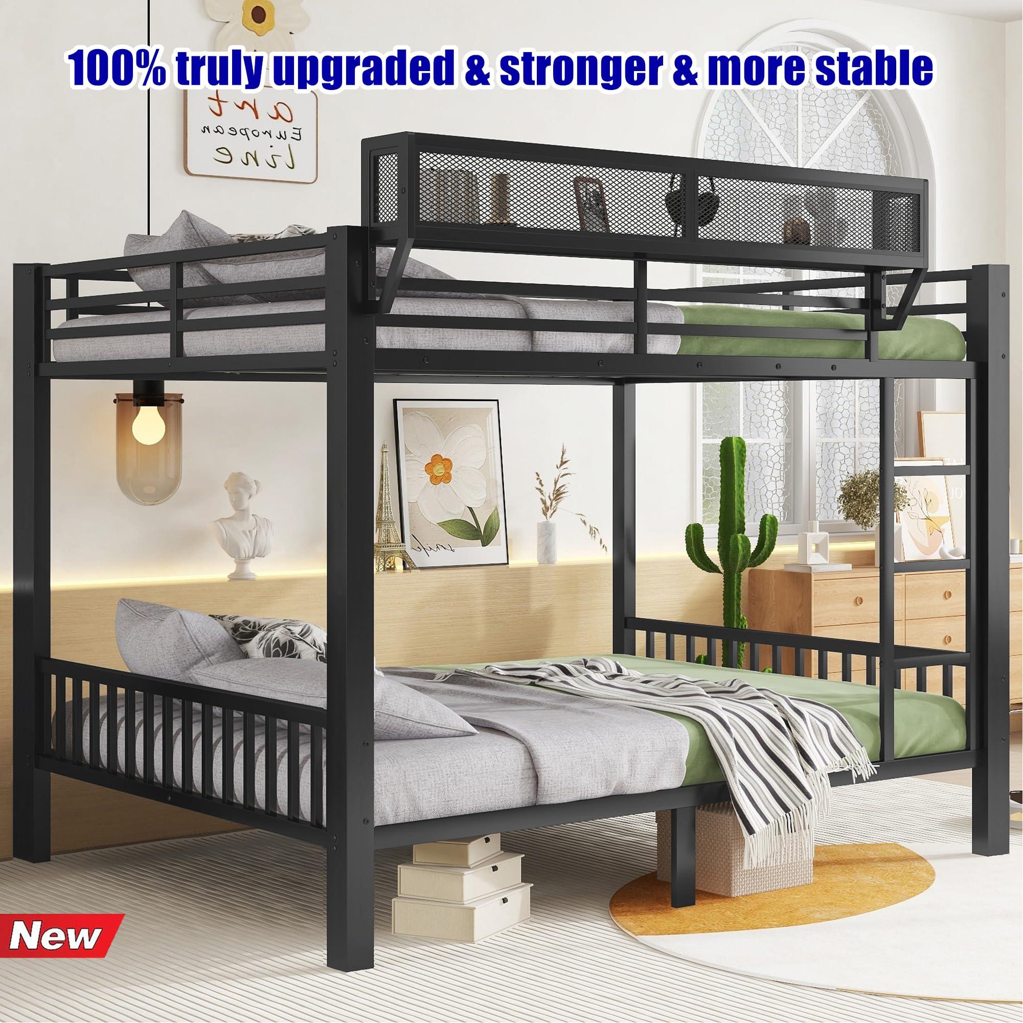 SIGONE SIGONE Stronger and Safer Metal Steel Bunk Bed Frame Queen Over Queen Size, Heavy Duty More Stable Thickened Black Metal Bunk Queen Bed (Easier to Assemble) (Queen Over Queen)