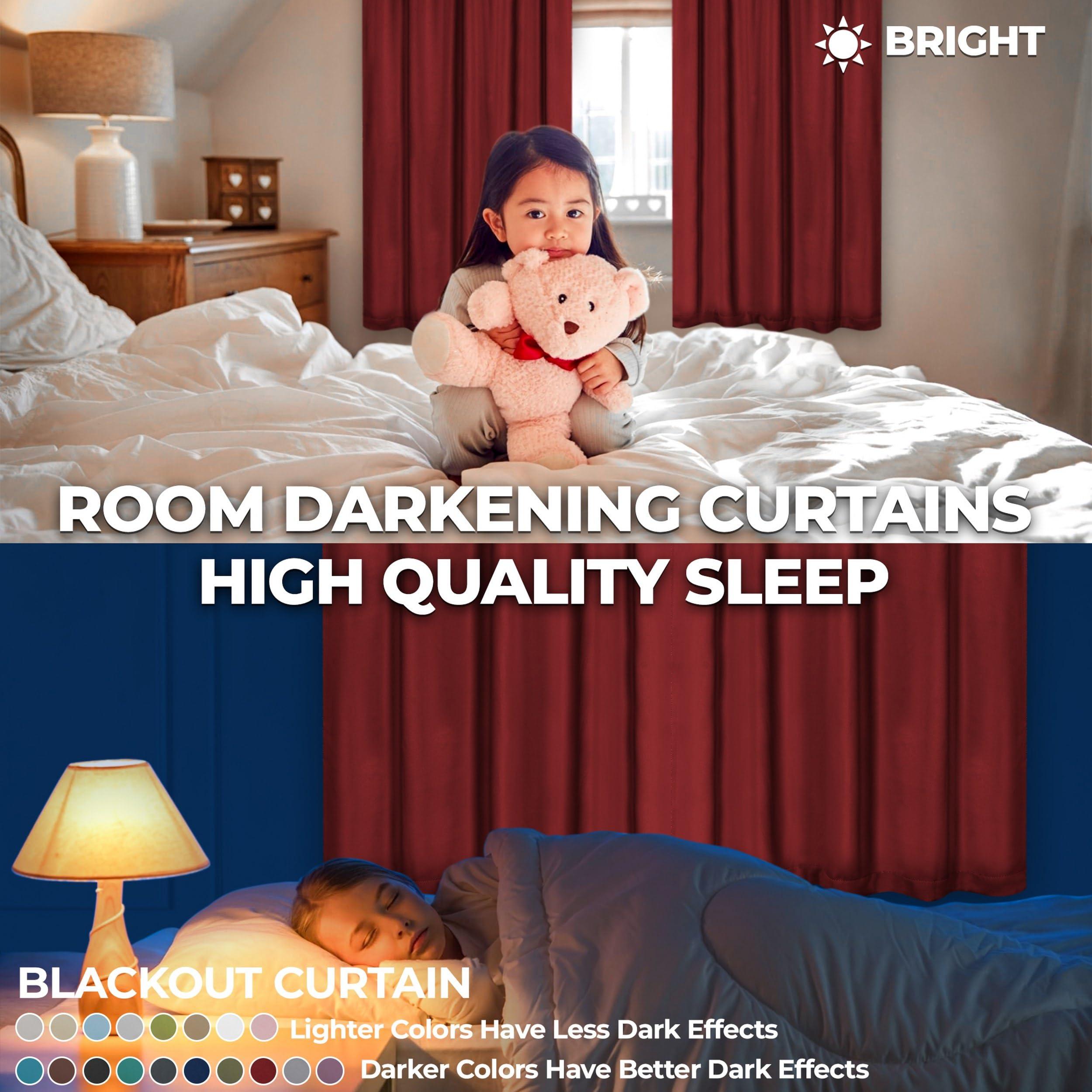 Superior Superior Blackout Curtains, Room Darkening, Bedroom, Drapes, Kitchen, Living Room Window Accents, Sun Blocking, Thermal, 2 Pack, Solid Blackout Back Tab Curtains, Set of 2, 52" x 84", Sangria