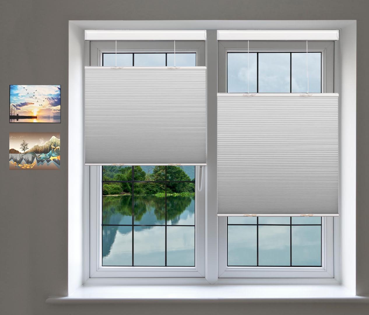 getopblinds Cordless Cellular Shades,Top Down Bottom Up Sahdes, Blackout Honeycomb Blinds,Room Darkening,Blackout Grey,69 1/2" W x 60" H,Blackout Shades and Blinds for Indoor Windows,Custom Size:16"~80" Wide