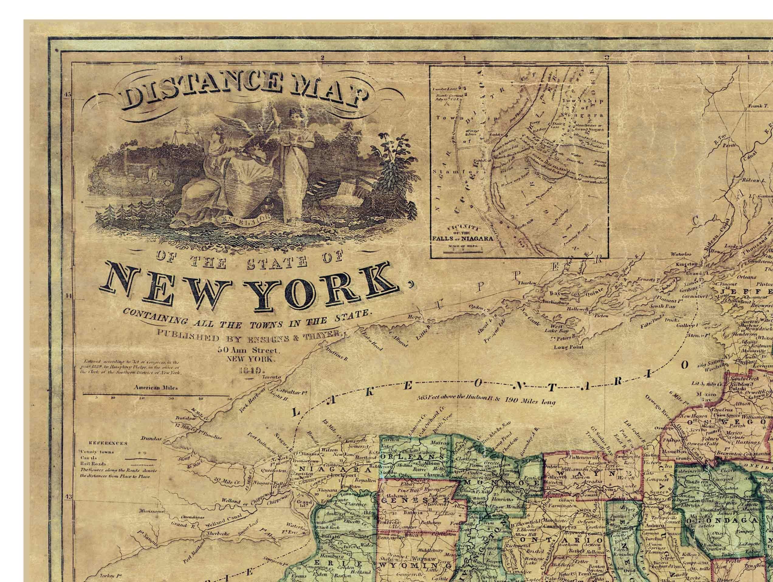 Generic New York State 1849 Map - Ensigns & Thayer Reprint