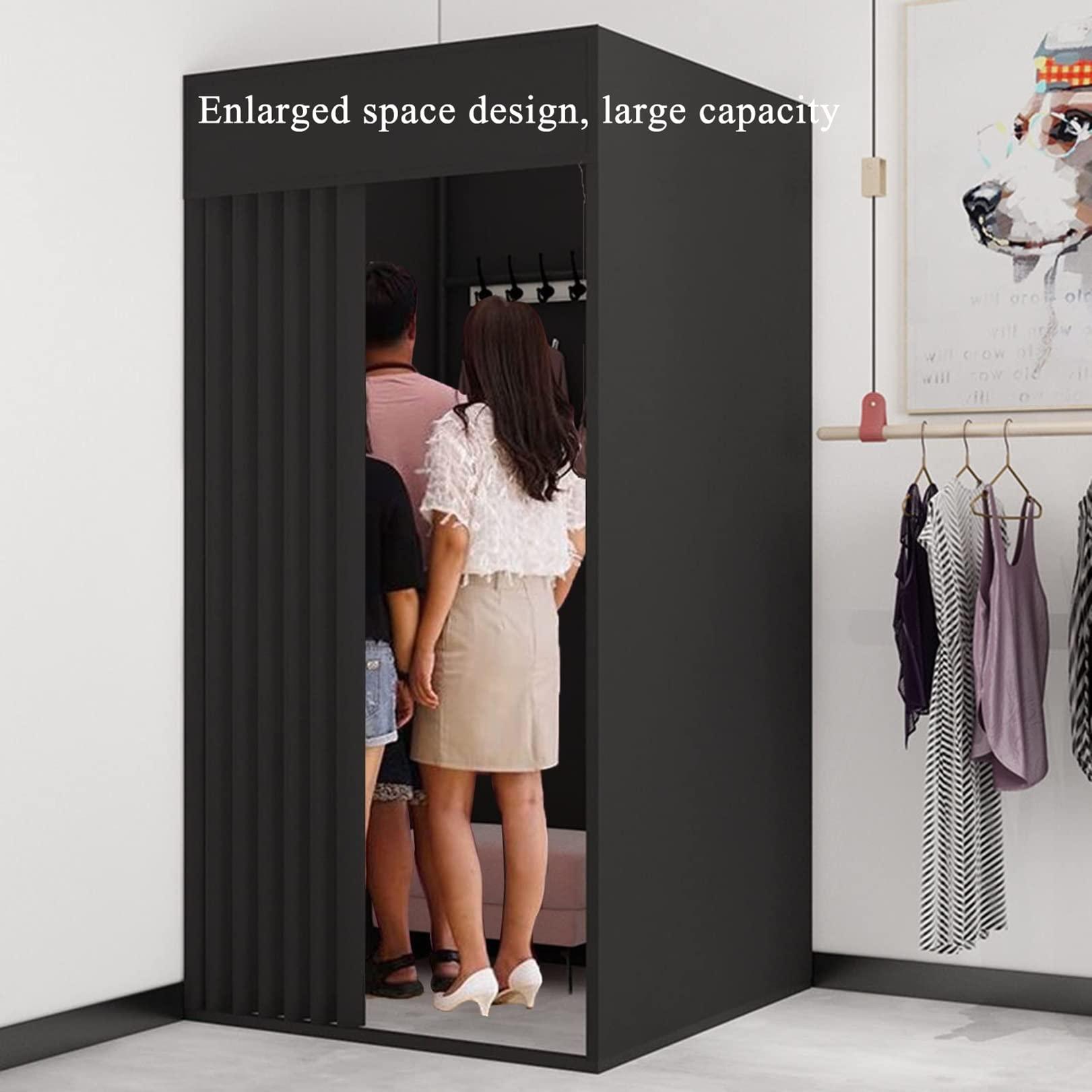 JMCAJIE Clothing Store Fitting Room,Portable Changing Room Divider,with Shading Curtain And Hook Up,Black Frame,Temporary Locker Room,for Office Boutiques Cloakroom ( Color : H , Size : L100xW80xH200CM )