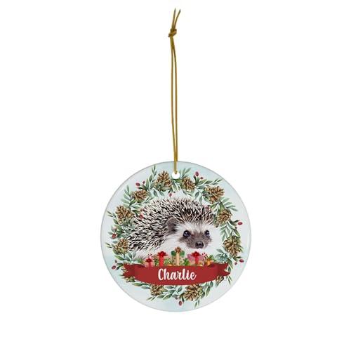 Lovesout Pinecones Theme Design with Baby African Hedgehog Personalized Name Christmas Ornaments 2024 Circle White Ceramic Pet Owner Gifts
