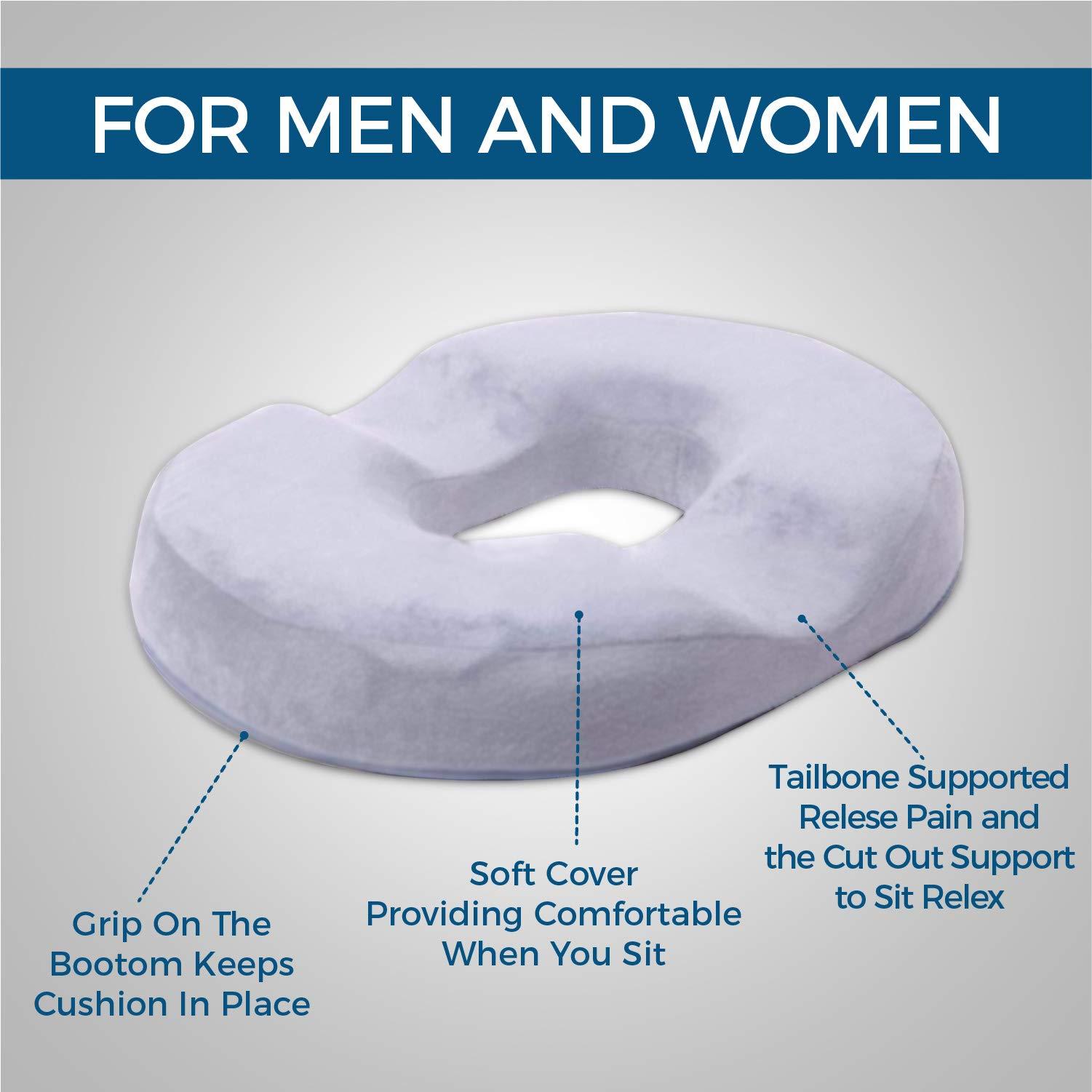 Dr. Flink Donut Pillow Hemorrhoid Seat Cushion - Orthopedic Memory Foam – Contoured Luxury Comfort, Pain Relief and Supports Prostate, Pregnancy, Post Natal Sciatica Coccyx, Surgery & Tailbone Pressure Dr Flink