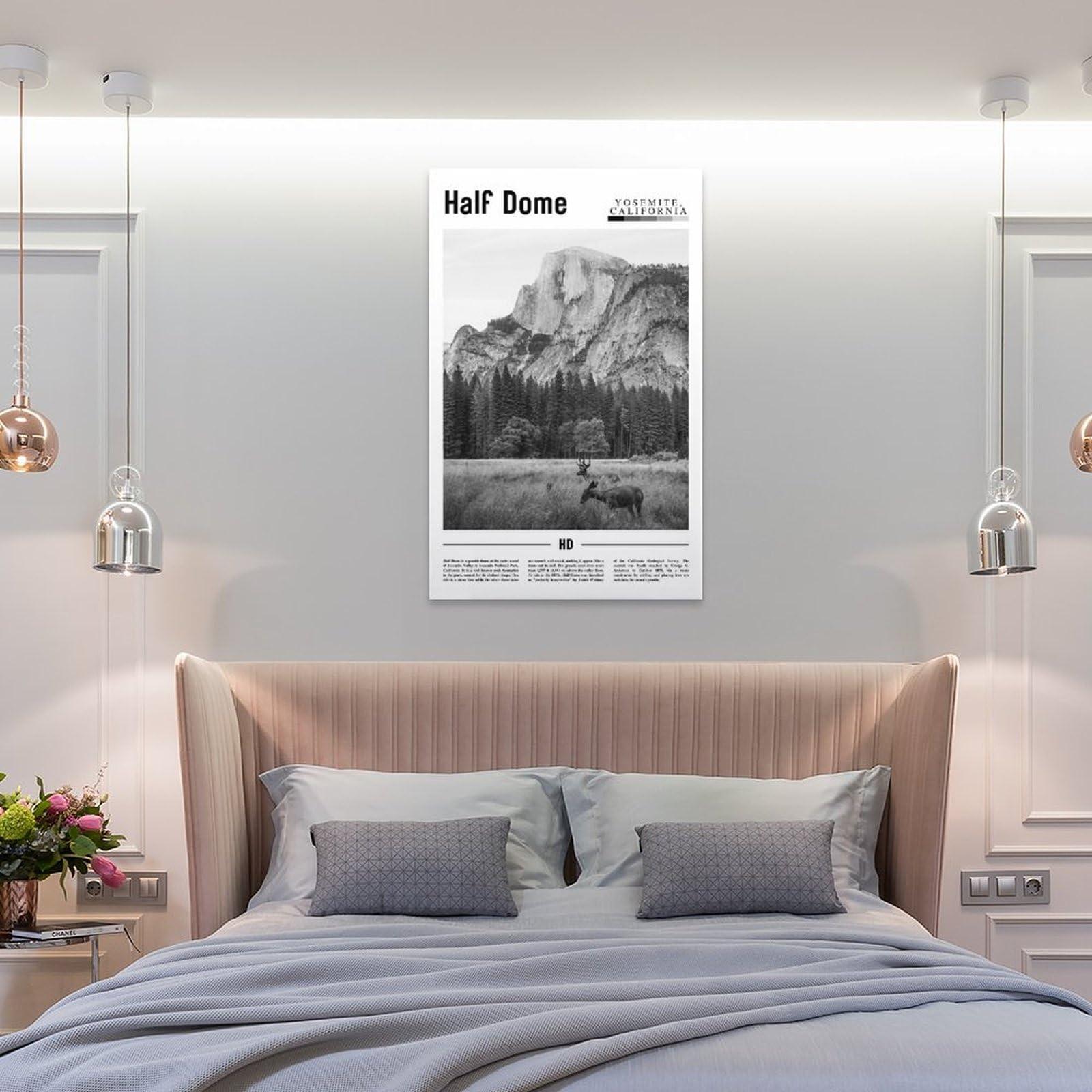 ZejaL ZejaL Half Dome Black And White Travel Landscape Poster California City Wall Art Room Aesthetic Poster for Room Aesthetics Canvas Wall Art Poster And Print 24x36inch(60x90cm)