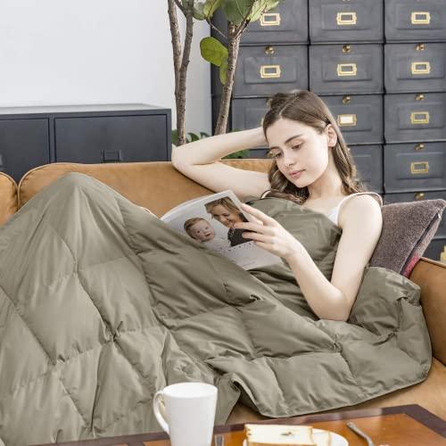 puredown Puredown Soft Feather Down Throw Blanket Lightweight Packable Couch Throw for Indoor and Outdoor Use, 50\"X70\", Beige