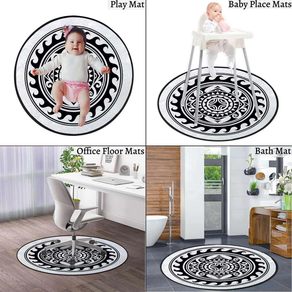 MQAUZK Black White Round Rug,Circle Rug,Farmhouse Distressed Non Slip Area Rug, Round Rugs for Living Room, Kitchen, Bedroom, Bathroom, Early Renaissance Artsy Modern Design Diameter 35.4 in