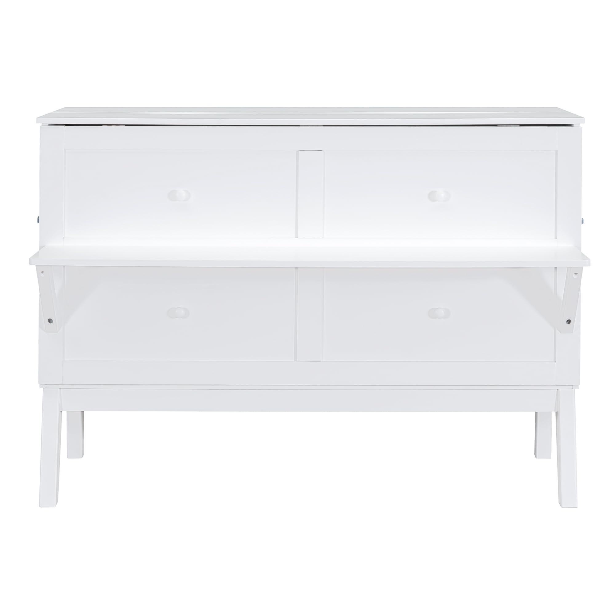 Mirightone Murphy Bed Queen with Desk Board and Removable Shelves,Wooden Murphy Bed Cabinet with Charging Station, Space-Saving Modern Murphy Cube Wall Bed for Guest Room Home Office, White