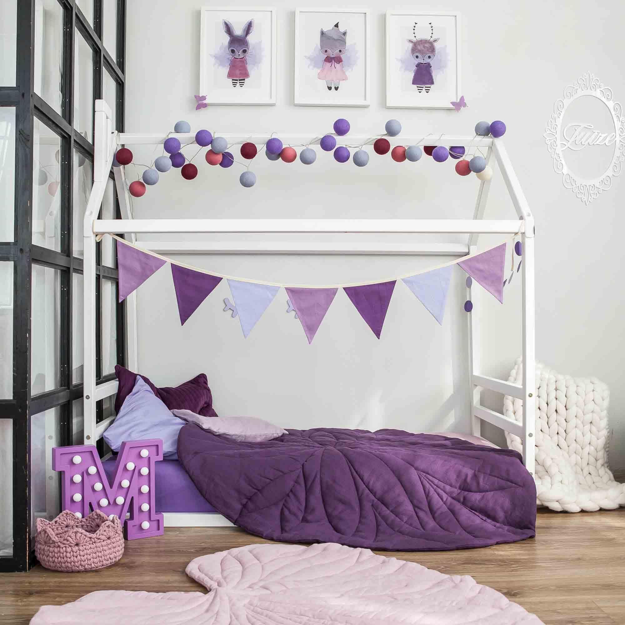 Sweet Home From Wood Montessori bed, Toddler house bed frame US Twin size, Montessori floor bed frame, Canopy bed WITH slats