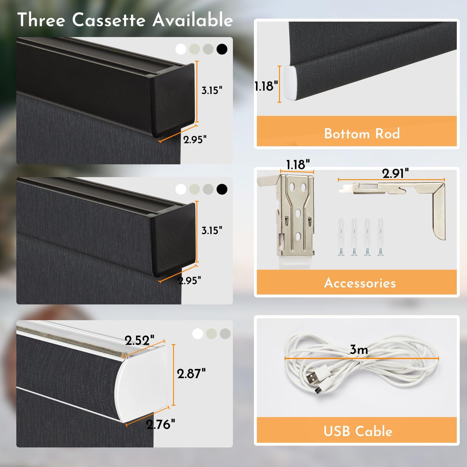 Persilux Persilux Motorized Smart Blind for Windows with Remote Control, Automatic Blackout Roller Shades Child Safety Rechargeable Battery Blinds with Valance for Home & Office, 76" W X 48" H, Blackout-Black