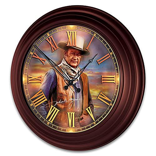 The Bradford Exchange John Wayne: Timeless Legend Outdoor Illuminated Atomic Wall Clock Featuring A Glass-Encased Face with Roman Numerals & The Duke's Replica Signature