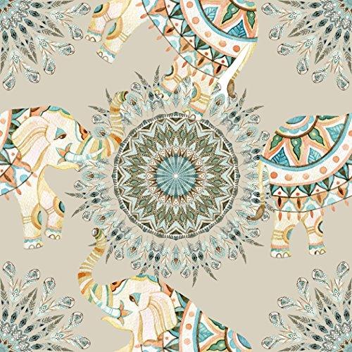 LampPix LampPix 10 Inch Table Lamp Shade - Bohemian Elephants Beige Canvas Desk Lampshade. Includes Decorative Chrome 15 Inch Stand