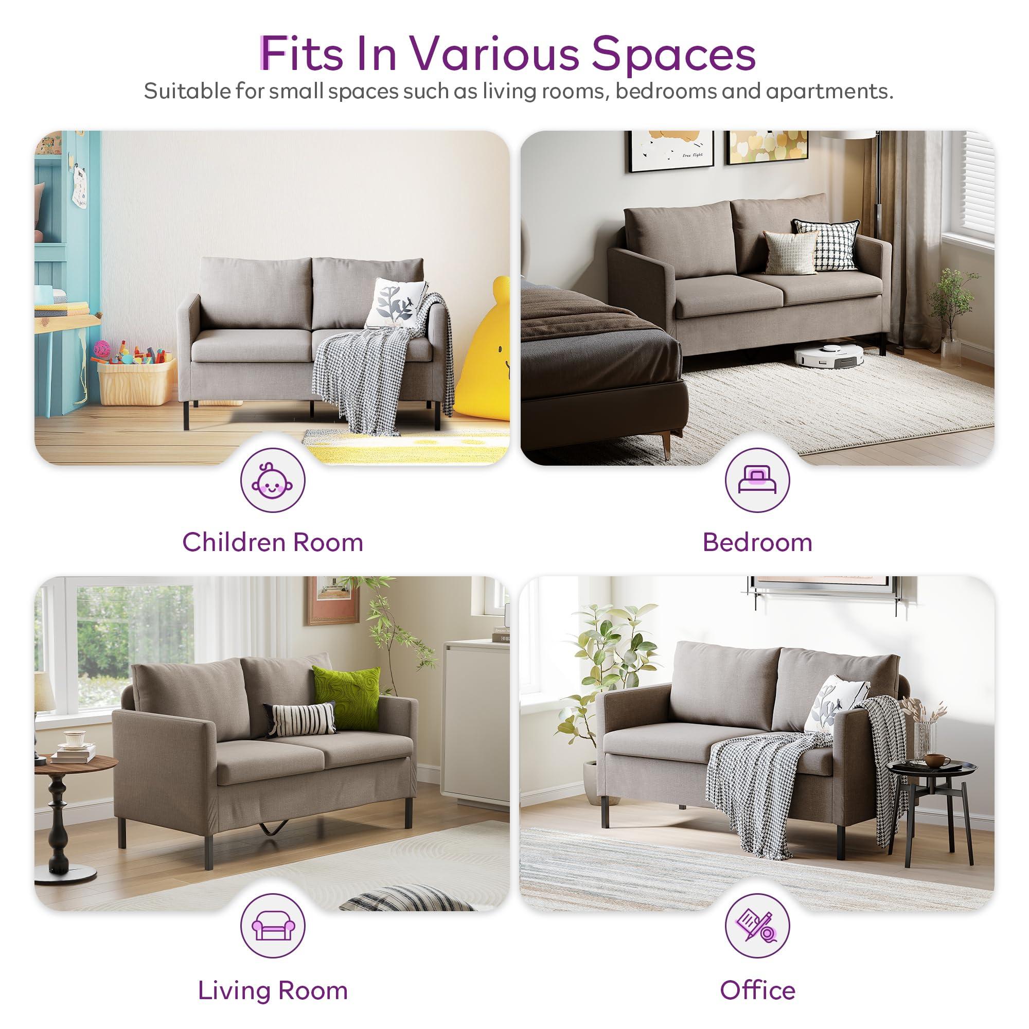 TYBOATLE TYBOATLE Fabric Modern Small Loveseat Sofa Couch for Living Room, 51 Inch Upholstered 2-Seater Love Seats w/Iron Legs for Compact Small Space, Apartment, Bedroom, Dorm, Office (Beige)