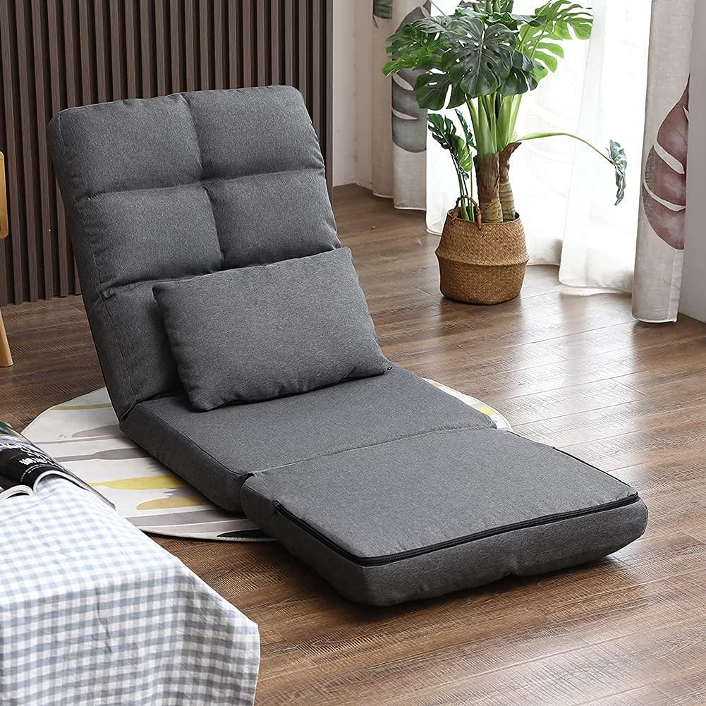 FLOGUOR FLOGUOR Chaise Lounge Indoor, 14-Position Floor Chair with Padded Pillow for Adults Kids, Folding Lazy Sofa Chair for Living Room, Bedroom, for Gaming Reading 8823GR