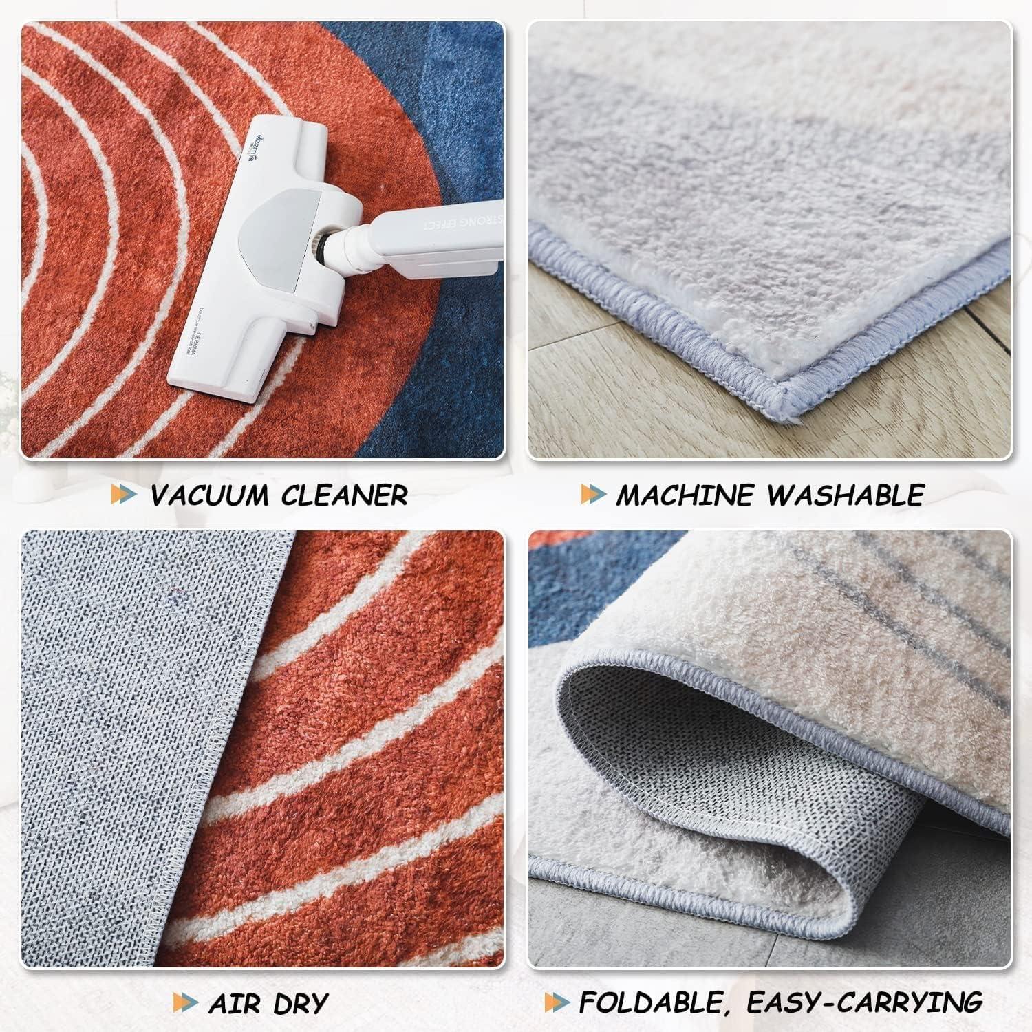 Mamatong Navy Yellow Modern Abstract Square Area Rug 5x5 Faux Wool Ultra Soft Vibrant Rug for Livingroom Bedroom Non-Shedding Floor Carpet Under Dining Table Aesthetic Rug