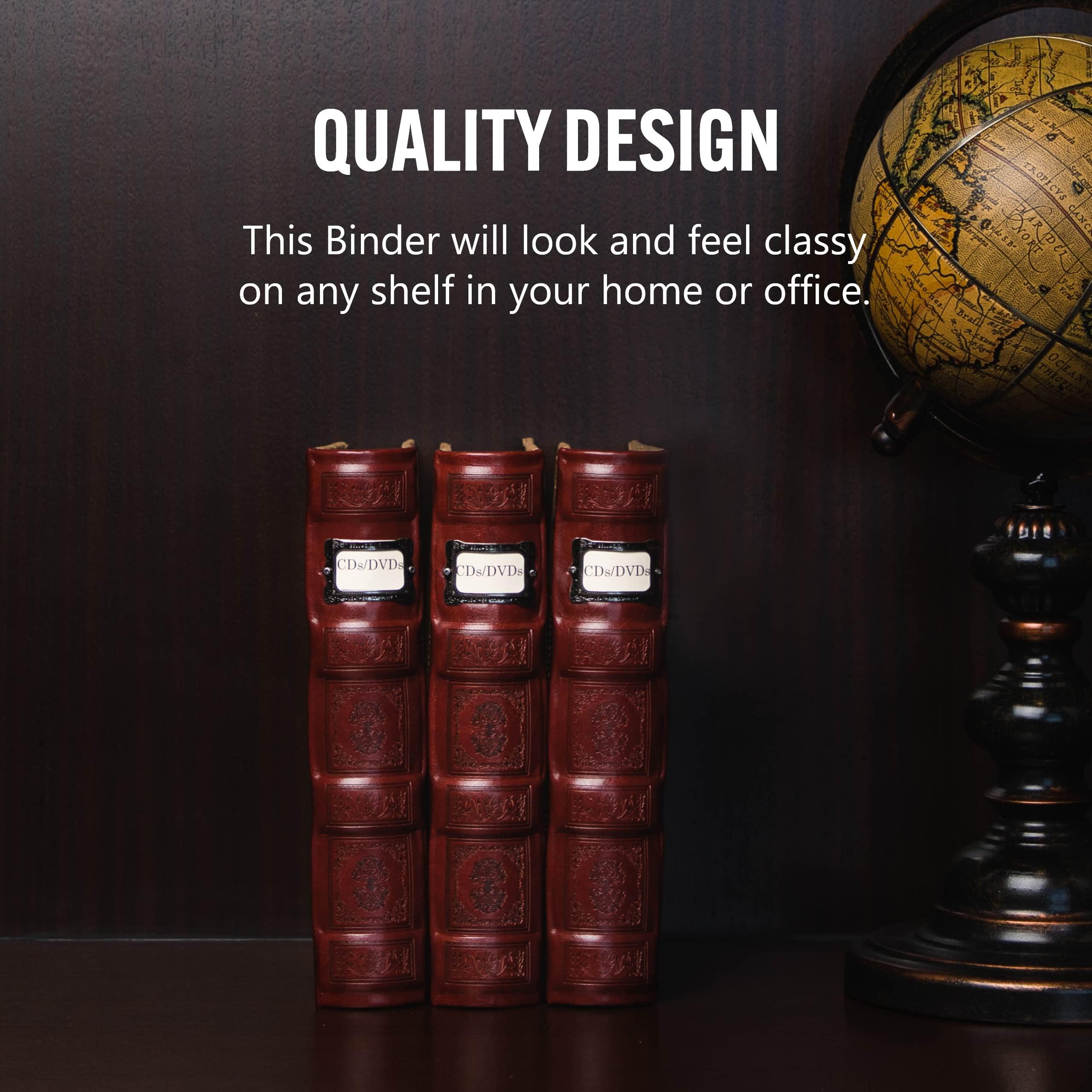 Bellagio-Italia Bellagio-Italia Tuscany CD/DVD Storage Binder Set - Leather - 144-Disc Capacity - Storage Organizer for DVDs, CDs, Blu Rays, & Video Games - Acid-Free Binder Organizer Sheets - 3 Pack - Crimson