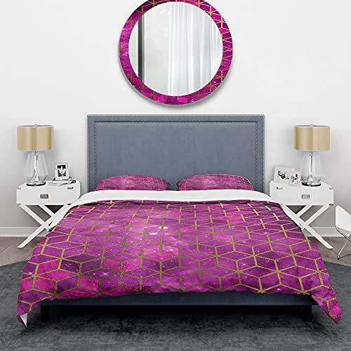 DesignQ DesignQ Yellow Cubes Over Pink Night Sky Modern & Contemporary Duvet Cover Set, 0 Duvet Cover Set King, Geometric Bedding Set of 3 Pieces, All Season Modern & Contemporary Bedding Sets King