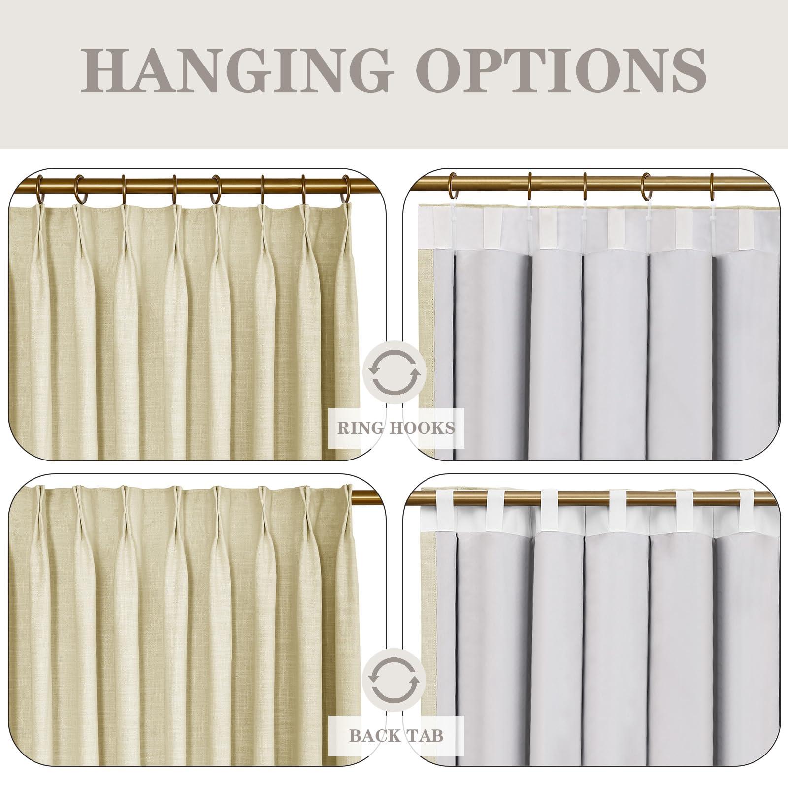 DotheDrape DotheDrape 105 inch Pinch Pleated Curtains Blackout Linen Textured Full Blackout Back Tab Pinch Pleat Drapes with Hooks for Bedroom, 60W x 105L, Beige, 1 Panel