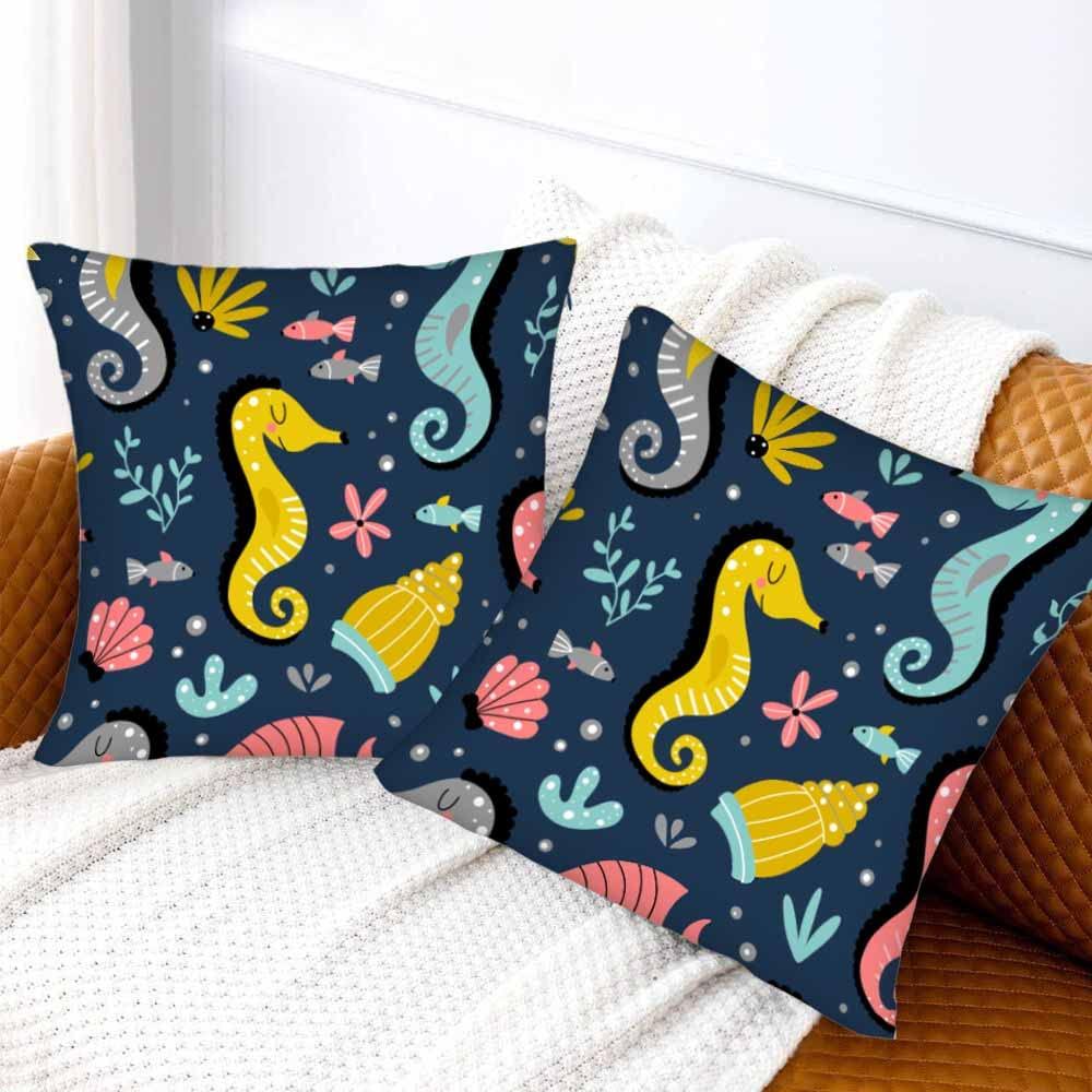 IBILIU IBILIU Cartoon Sea Animals Pillow Covers 26x26 Inch Set of 2,sea horse sea shells fish ocean animals Polyester Throw Pillow Cases Cushion Covers for Bedroom,Sofa,Couch - No Insert