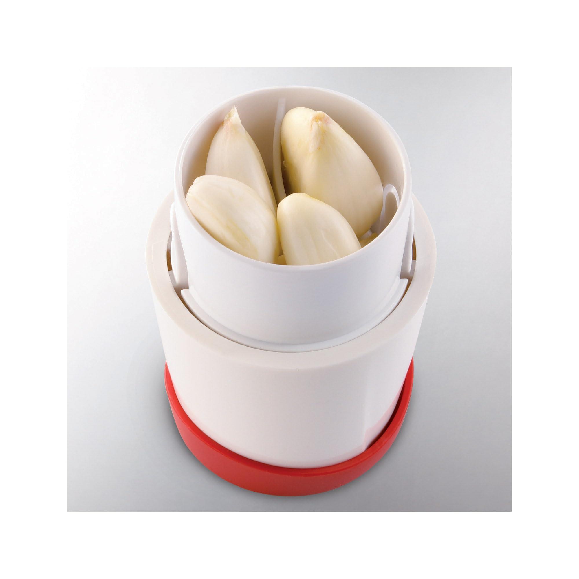 Leifheit Leifheit Gourmet Garlic Slicer, Sturdy Stainless Steel with ABS Plastic, German Craftsmanship, Twist-to-Cut, Dishwasher Safe, White and Red